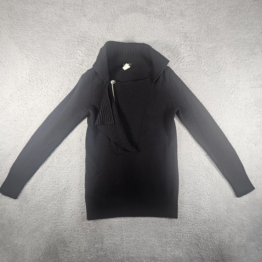 J.Crew Pullover Sweater Womens XS Moto Zip Collared Black Wool Cashmere Blend